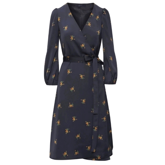 NWT Navy Wrap Floral Vintage Western Style Dress - Picture 1 of 11